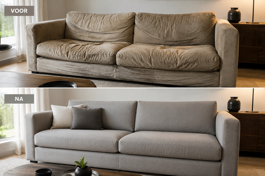 Comfortabele herstelde bank met nieuwe vulling en bekleding in moderne woonkamer